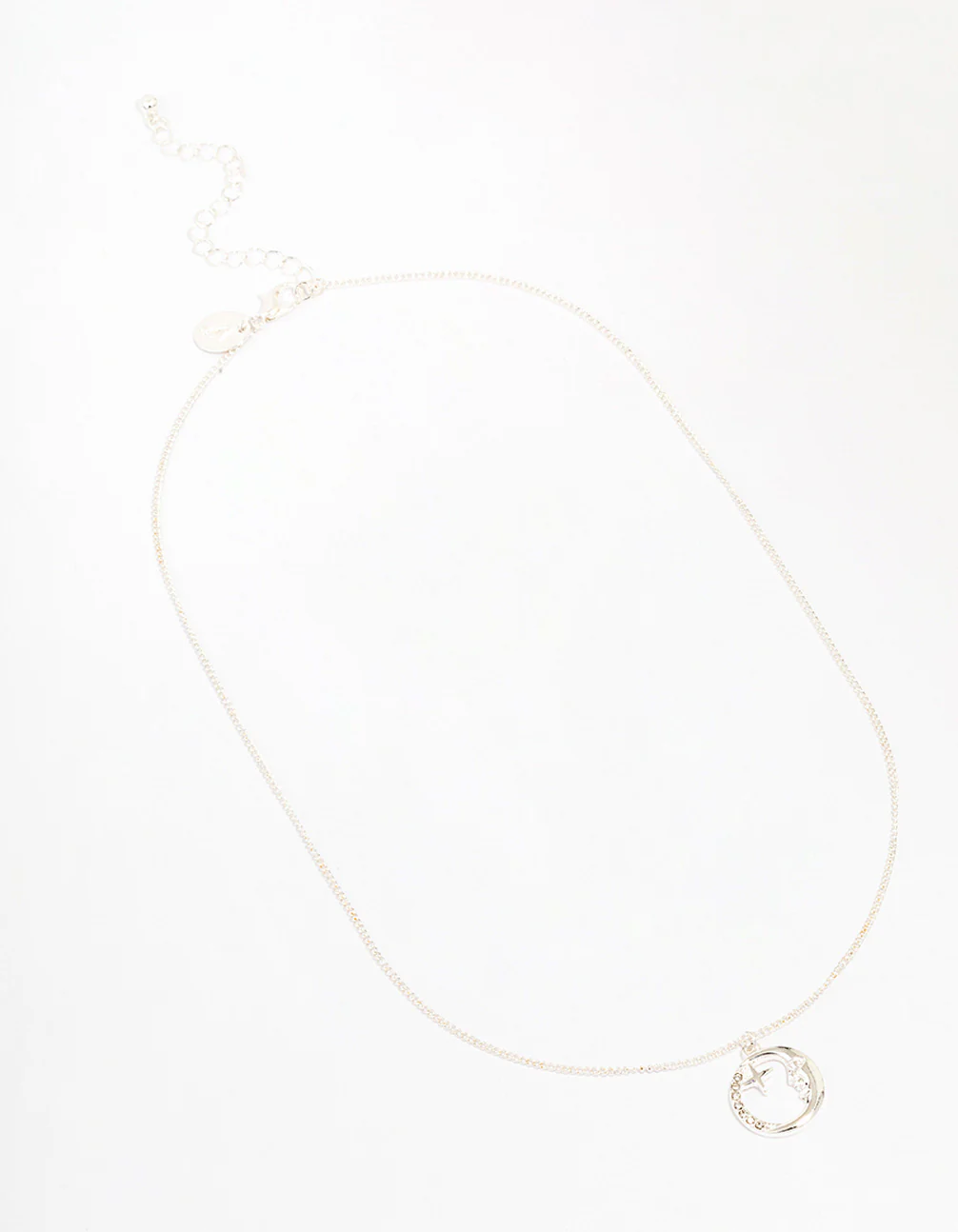 Silver Round Half Moon Pendant Necklace - Image 3