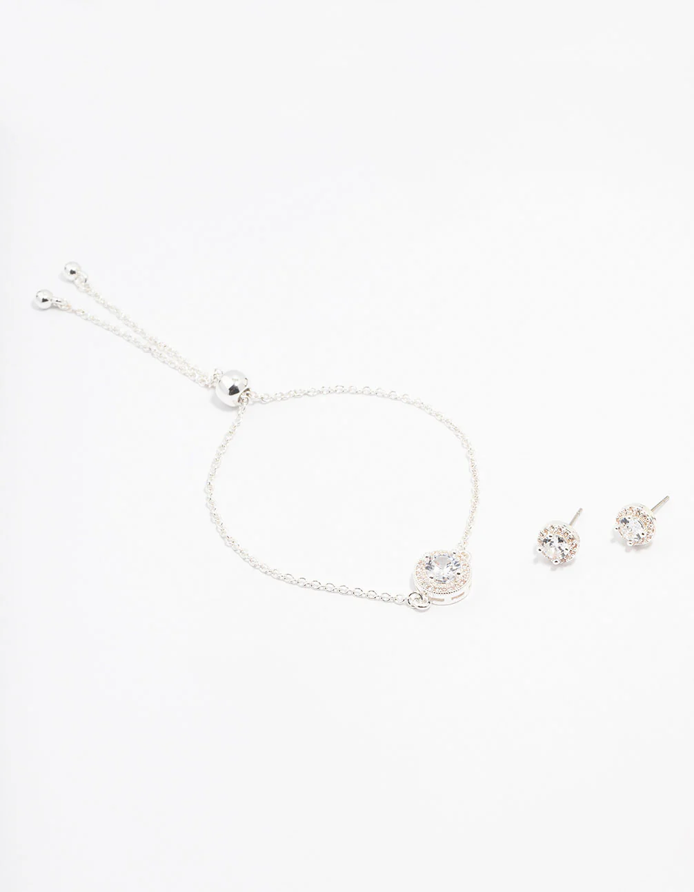 Silver Cubic Zirconia Round Halo Jewellery Set