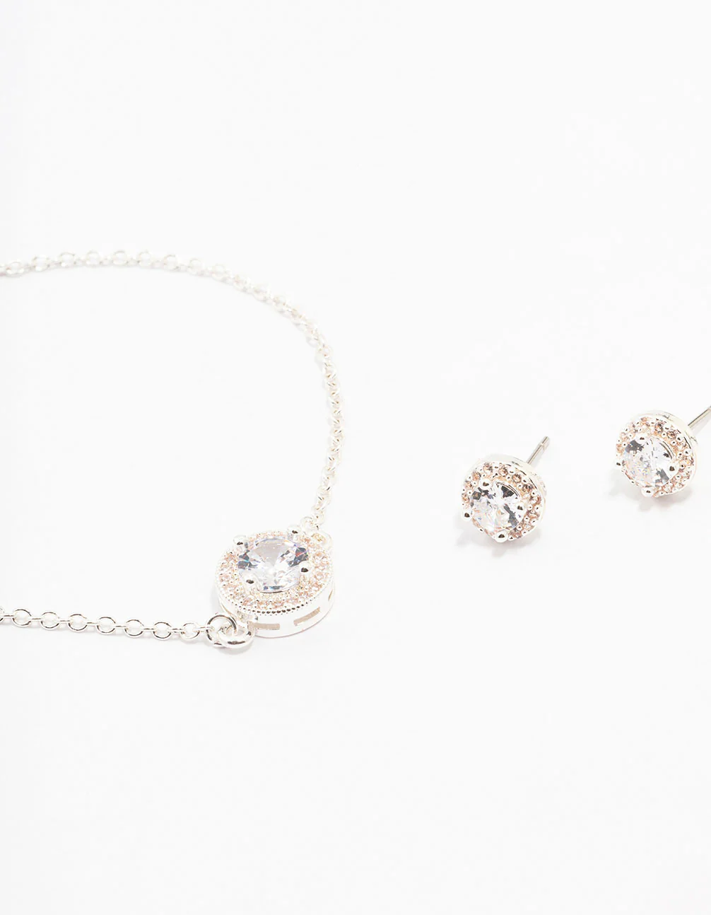 Silver Cubic Zirconia Round Halo Jewellery Set - Image 2