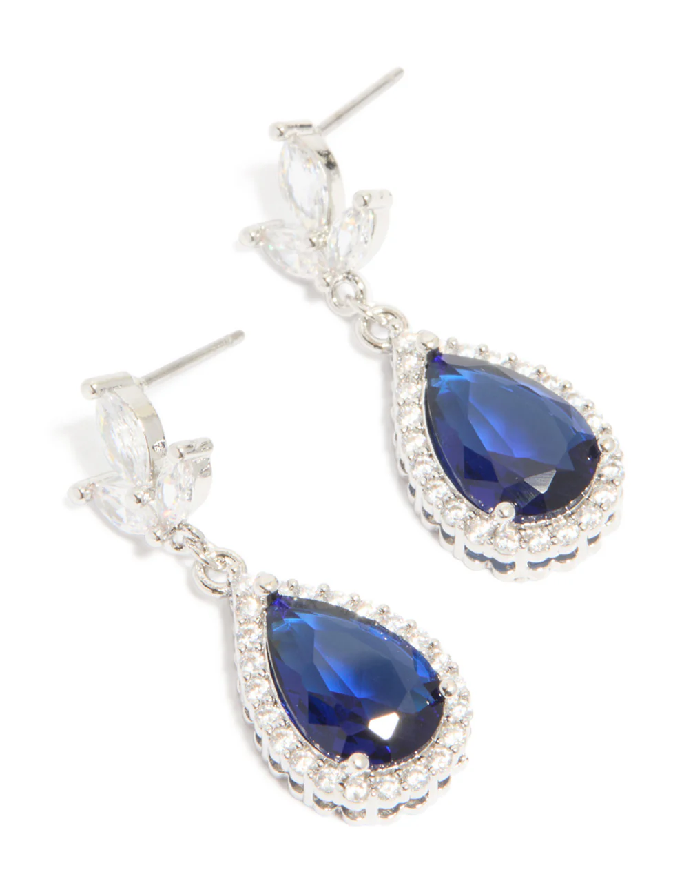 Silver Sapphire Blue Cubic Zirconia Pear Shaped Drop Earrings - Image 2