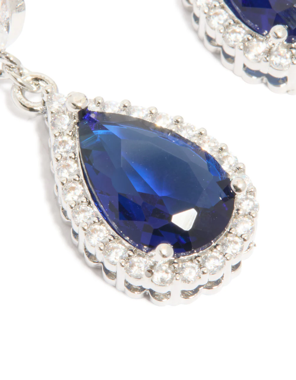 Silver Sapphire Blue Cubic Zirconia Pear Shaped Drop Earrings - Image 4