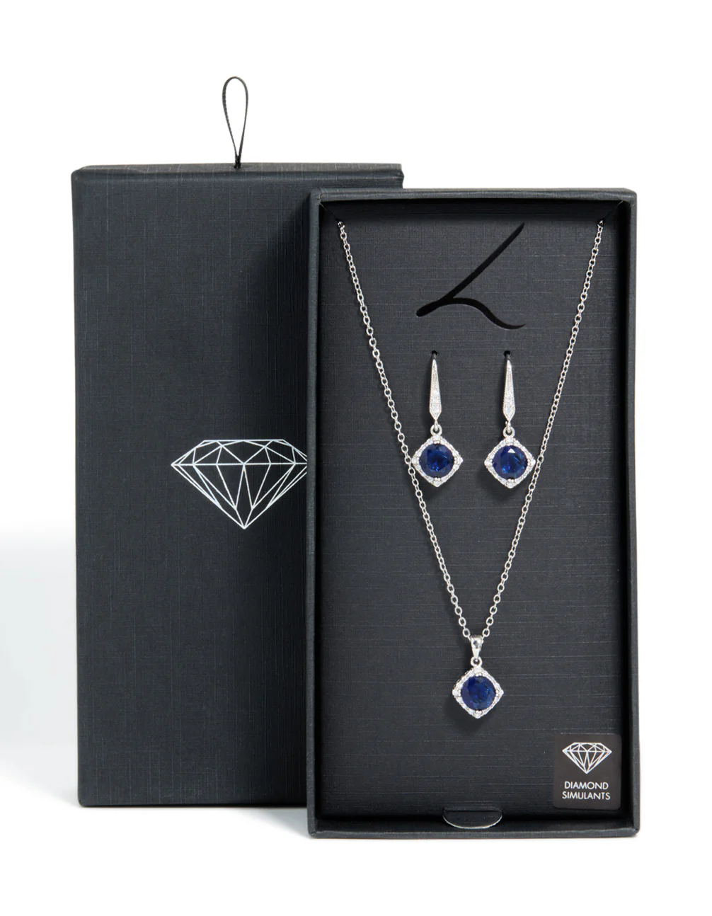 Silver Sapphire Cubic Zirconia Square Cushion Earrings & Necklace Set - Image 3