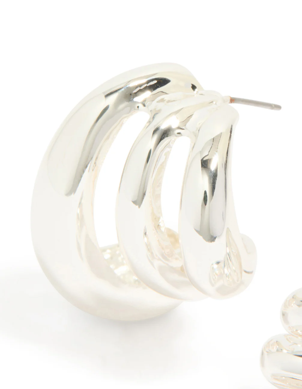 Silver Smooth Layered Half Hoop Earrings - Image 4