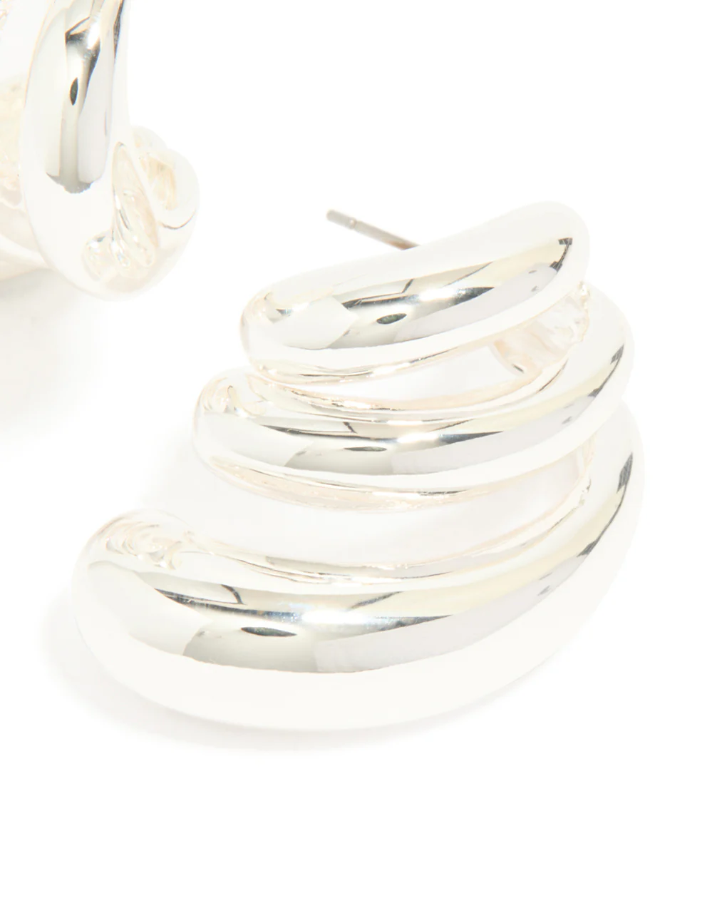 Silver Smooth Layered Half Hoop Earrings - Image 5