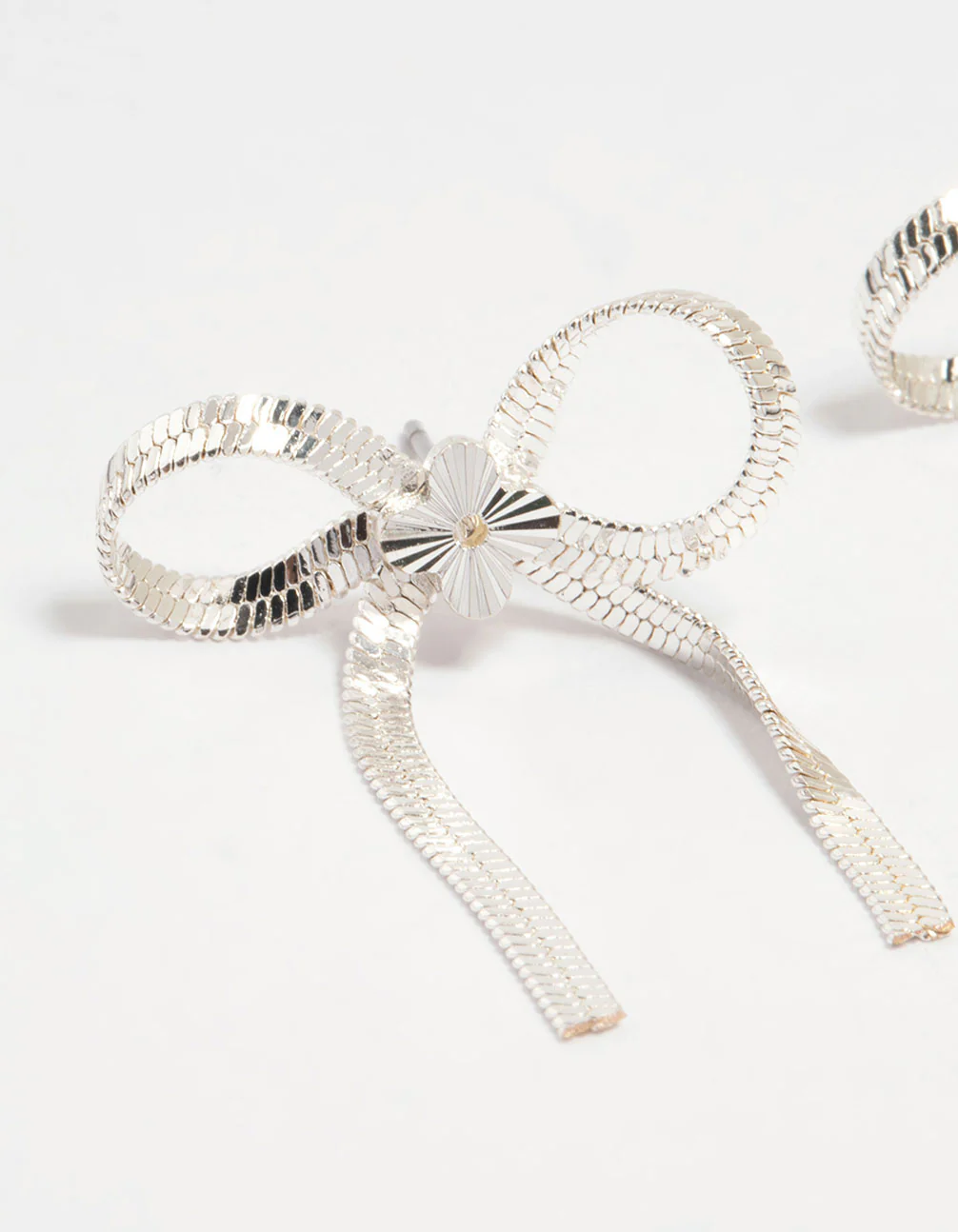 Silver Snake Chain Bow Stud Earrings - Image 4