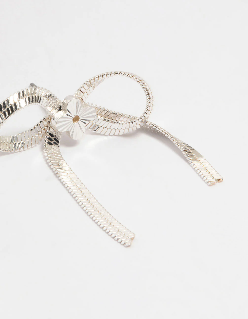 Silver Snake Chain Bow Stud Earrings - Image 5