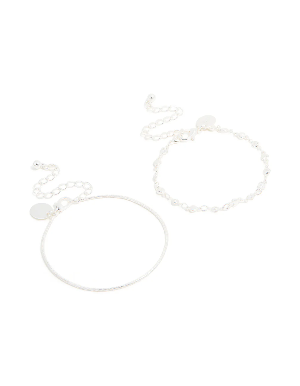 Silver Snake Chain & Heart Chain Bracelets 2-Pack - Image 2