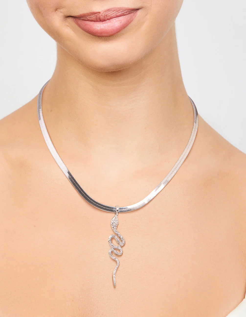 Silver Snake Pendant Necklace - Image 2