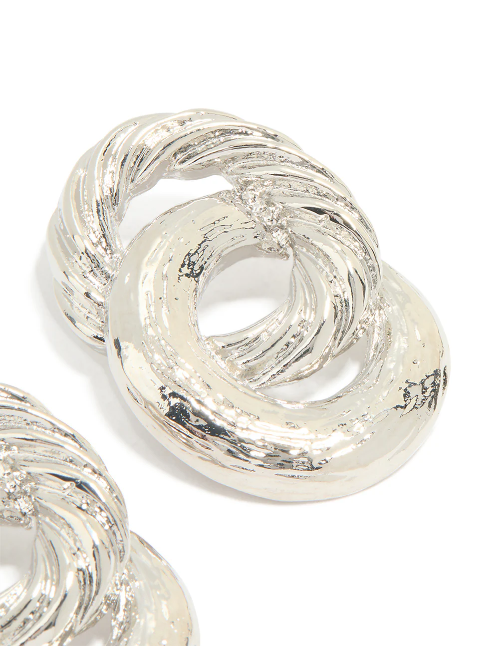 Silver Statement Double Linked Circle Stud Earrings - Image 3
