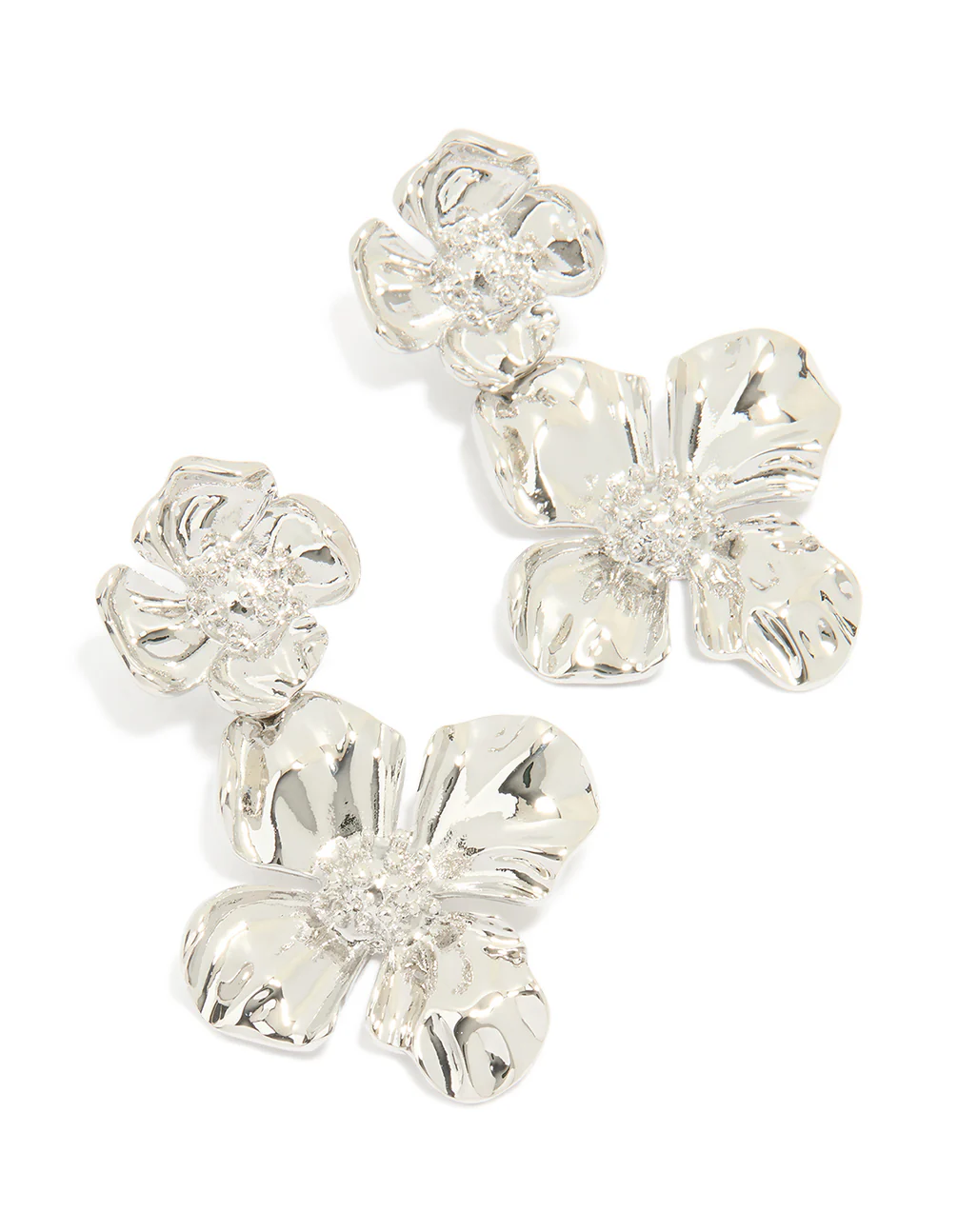 Silver Statement Flower Drop Earrings