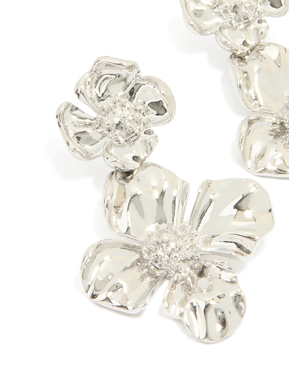 Silver Statement Flower Drop Earrings - Image 2