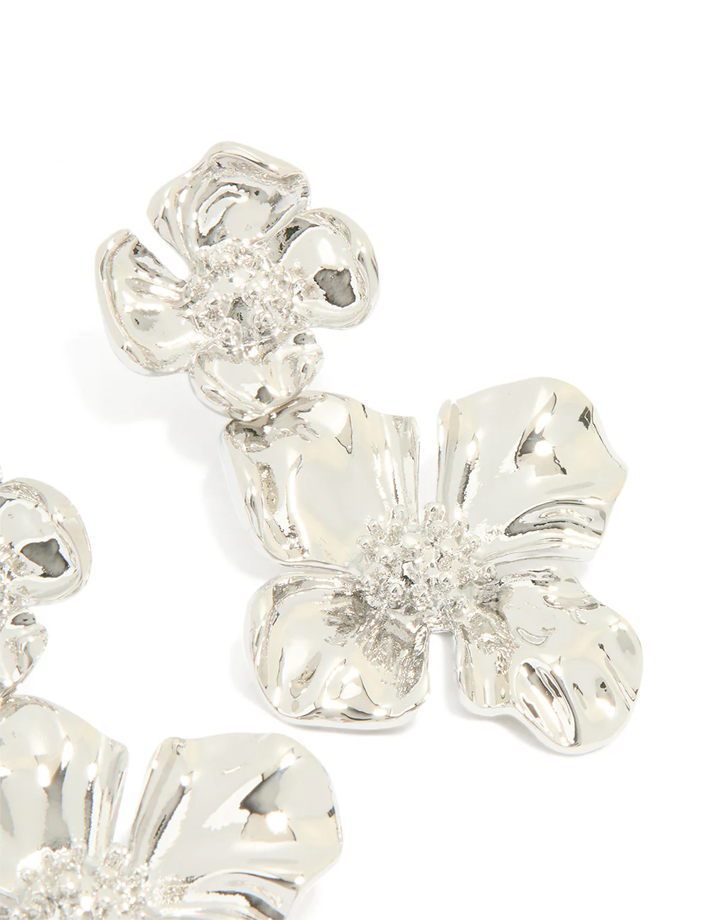 Silver Statement Flower Drop Earrings - Image 3