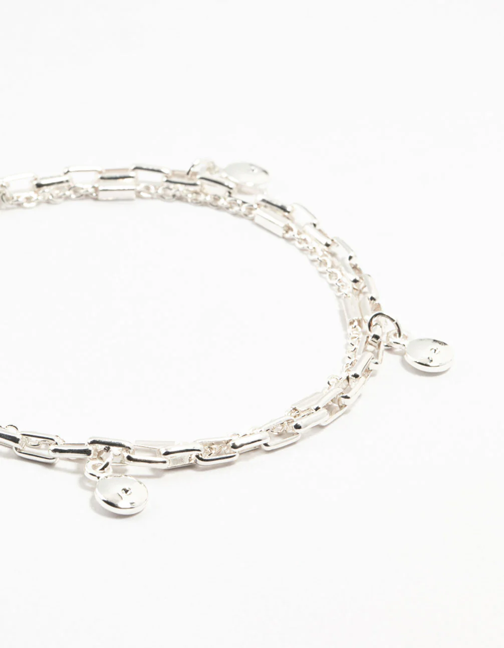 Silver Plated Brass Station Disk Double Charm Layered Bracelet - Image 2