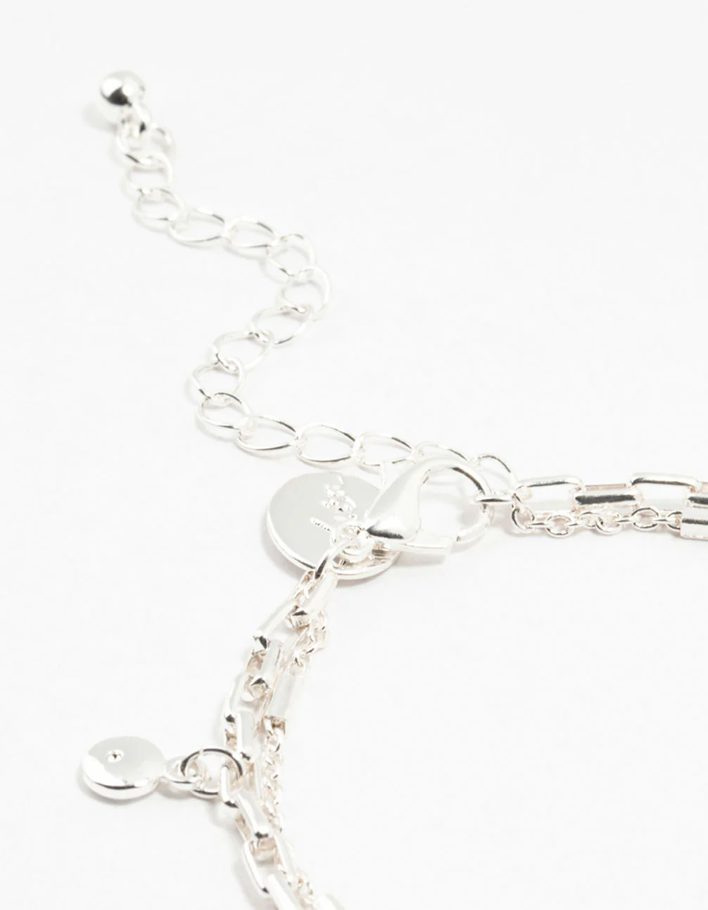 Silver Plated Brass Station Disk Double Charm Layered Bracelet - Image 3