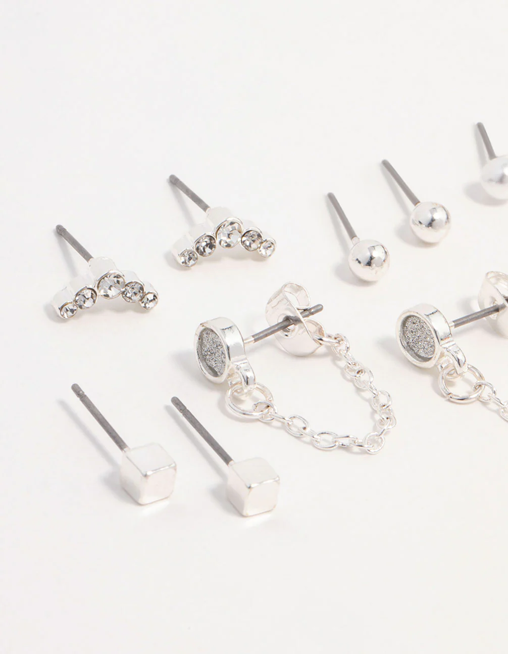 Silver Stud Chain Diamante Earring 8-Pack - Image 2
