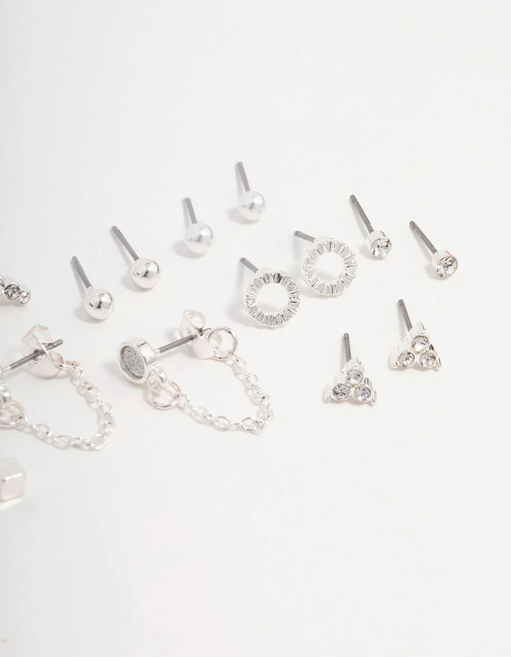 Silver Stud Chain Diamante Earring 8-Pack - Image 3