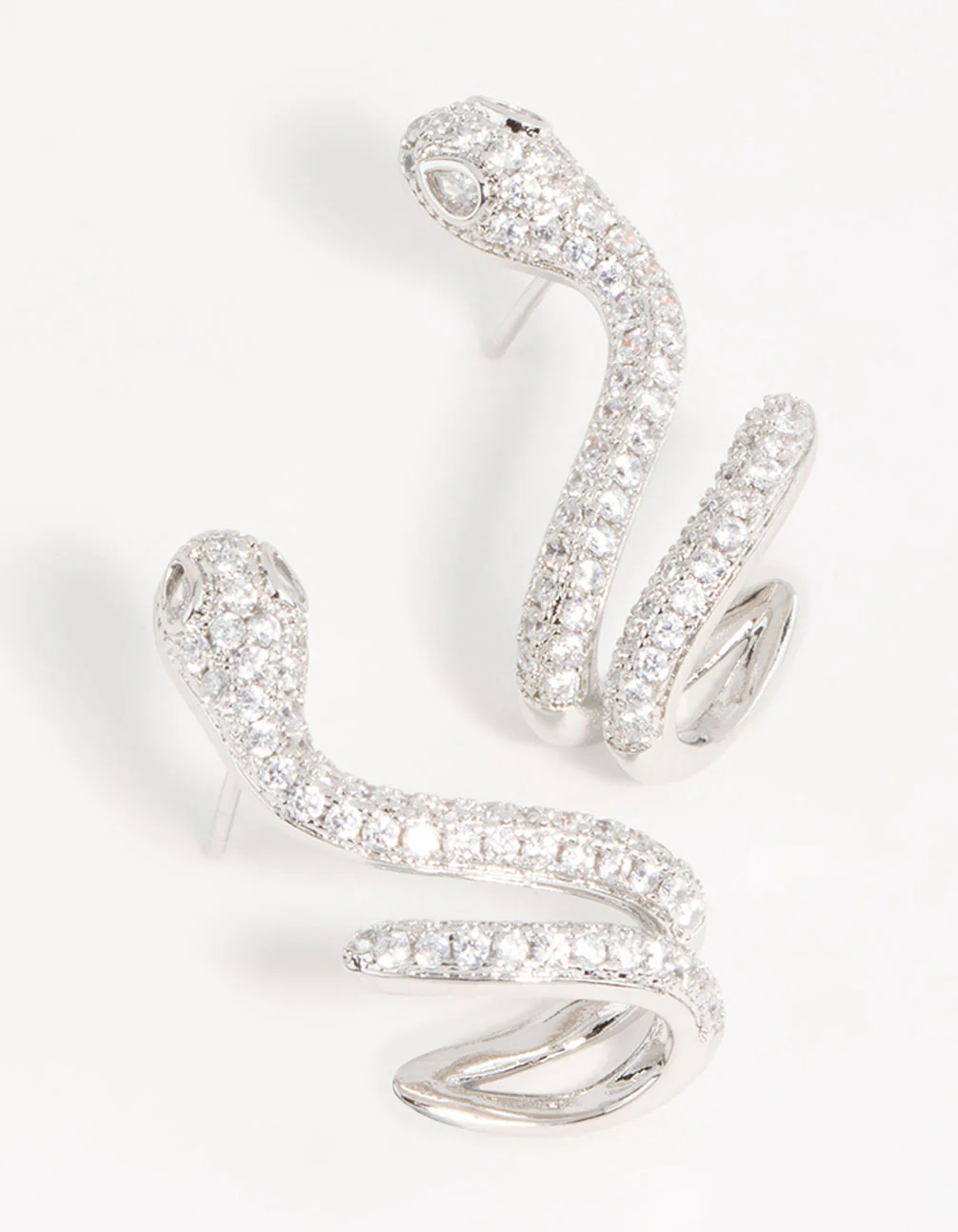 Silver Swirl Cubic Zirconia Snake Stud Earrings