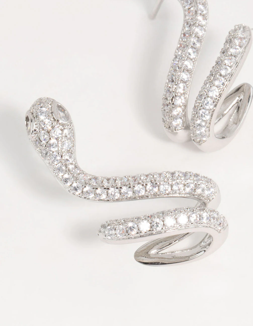 Silver Swirl Cubic Zirconia Snake Stud Earrings - Image 4