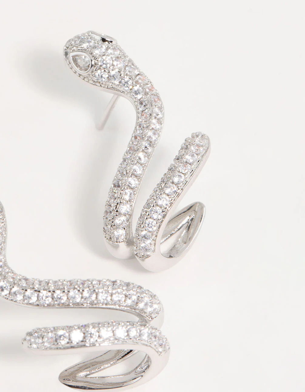 Silver Swirl Cubic Zirconia Snake Stud Earrings - Image 5