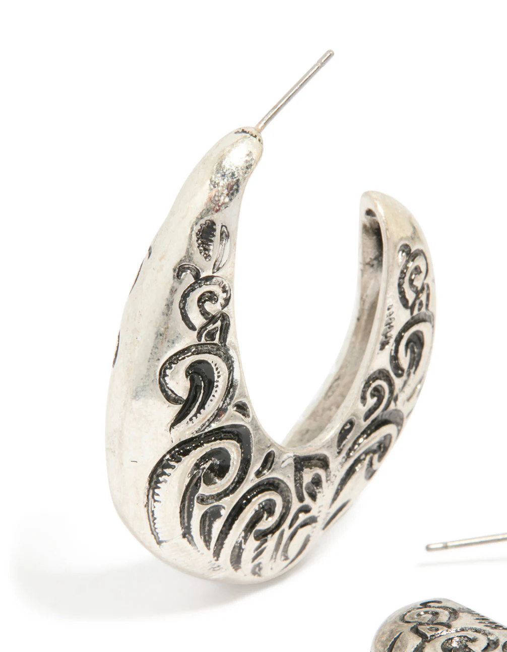 Silver Swirl Detail Hoop Earrings - Image 4