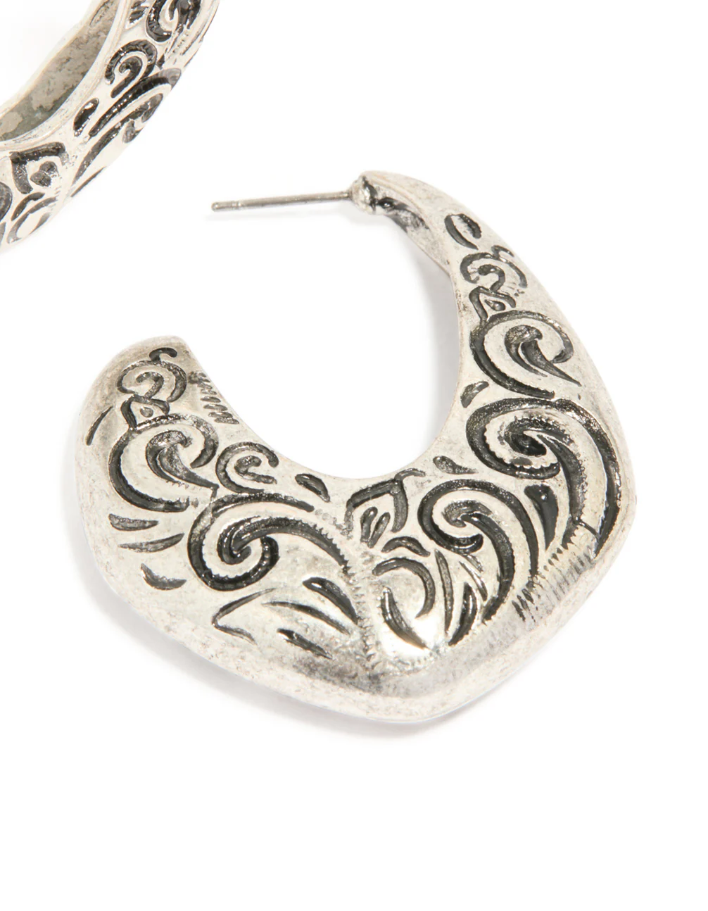 Silver Swirl Detail Hoop Earrings - Image 5