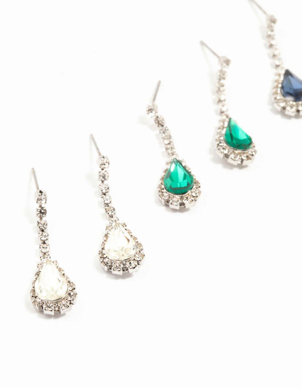 Silver Teardrop Diamante Drop Earrings 3-Pack - Image 2