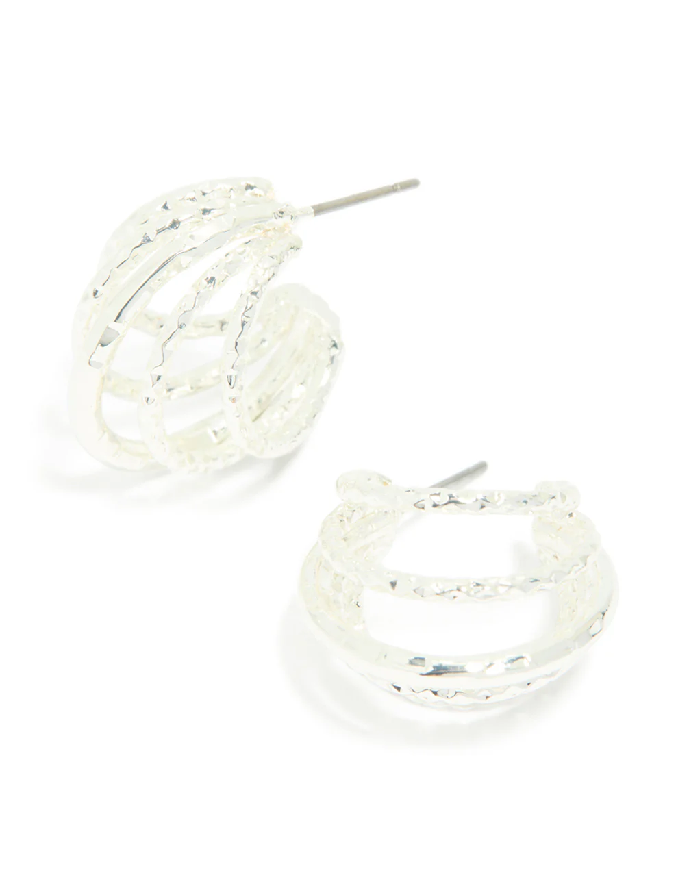 Silver Textured 5-Prong Huggie Earrings