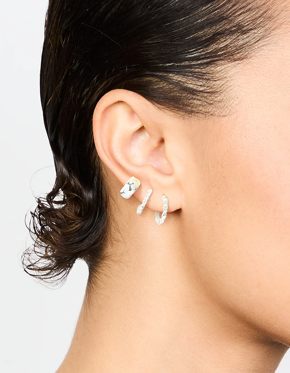 Silver Textured Huggie Earrings 3-Pack - Image 2
