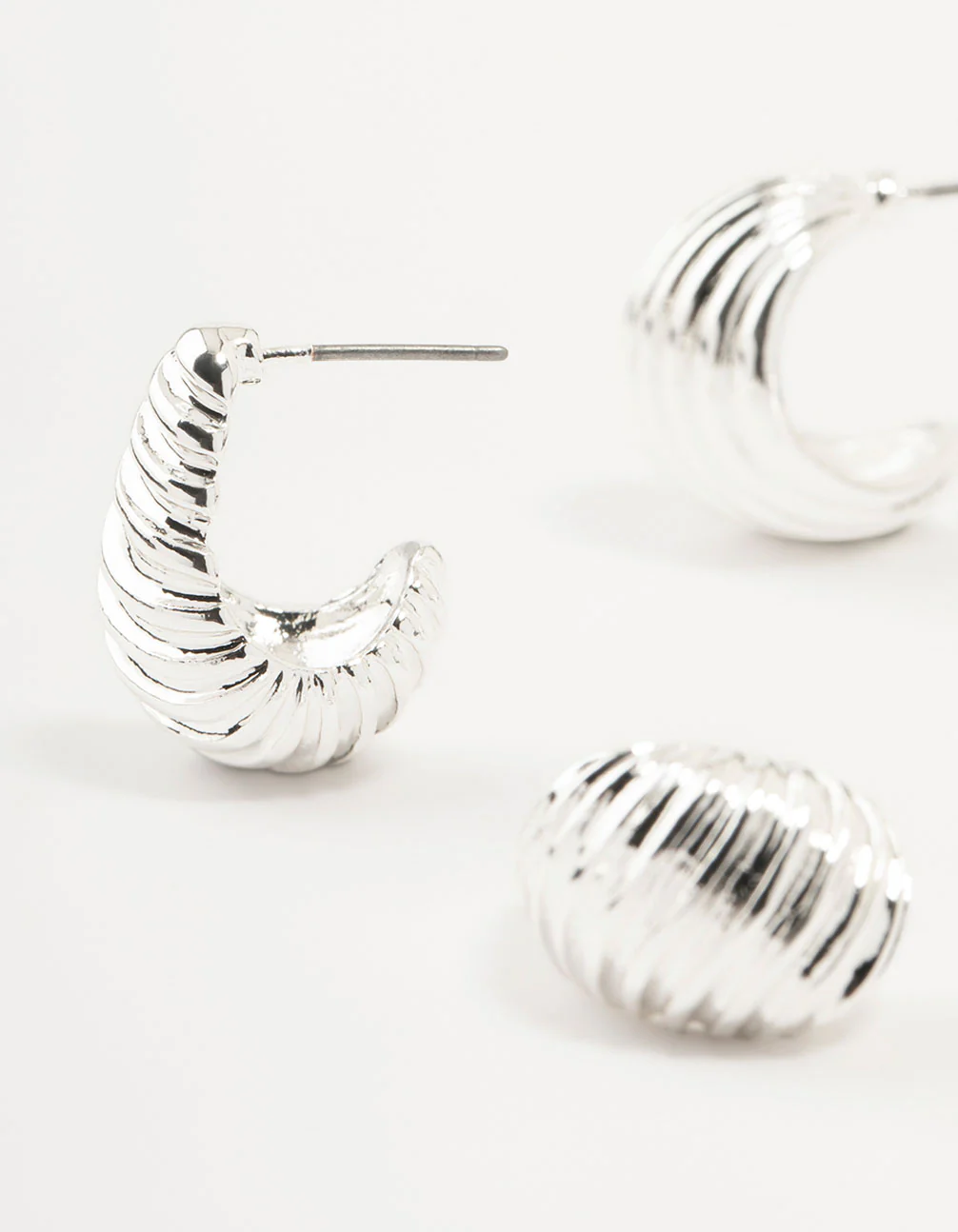 Silver Textured Rows Hoop Earrings 2-Pack - Image 2