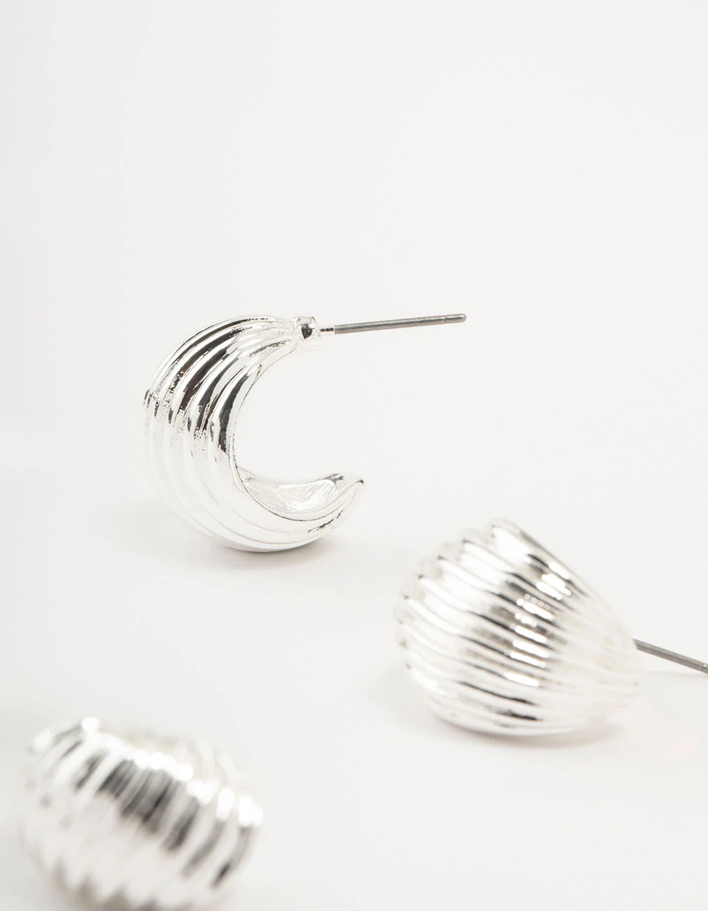 Silver Textured Rows Hoop Earrings 2-Pack - Image 3