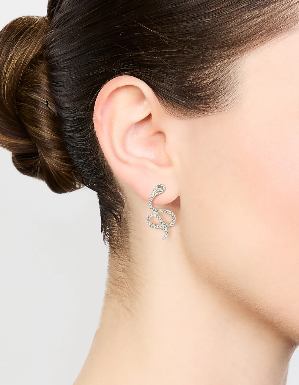 Silver Thin Curved Snake Stud Earrings - Image 2