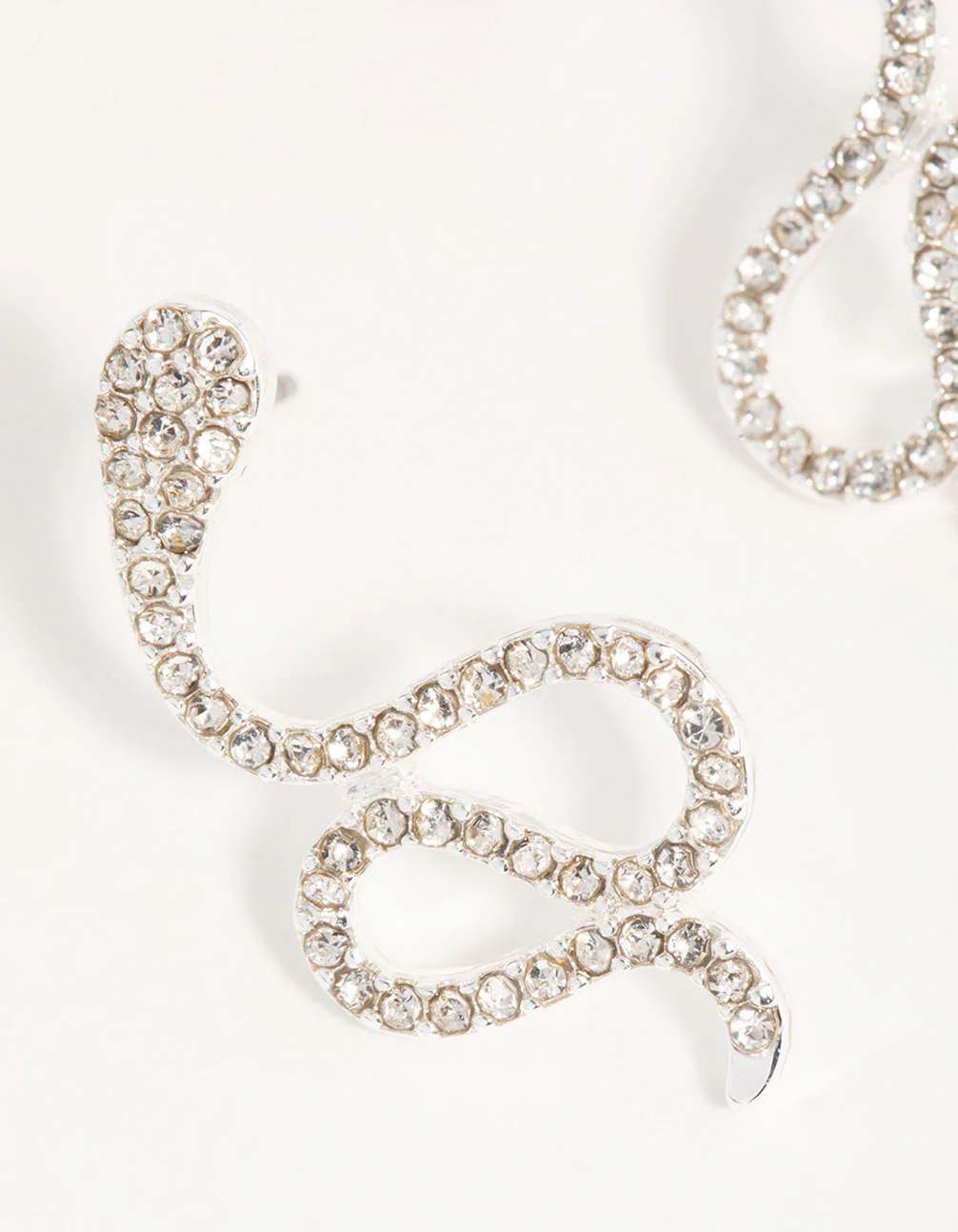 Silver Thin Curved Snake Stud Earrings - Image 4