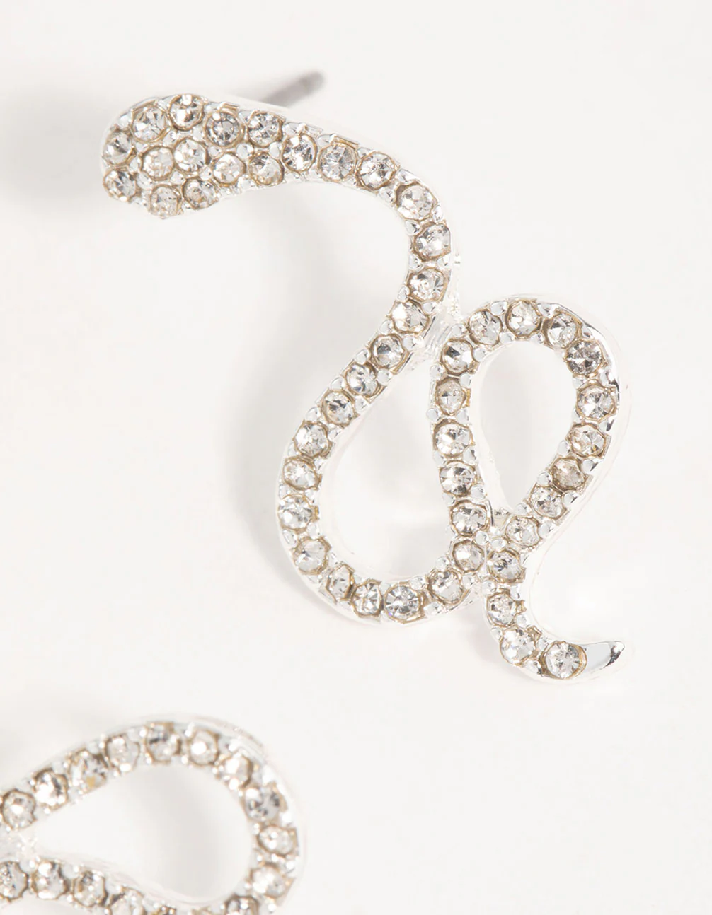Silver Thin Curved Snake Stud Earrings - Image 5