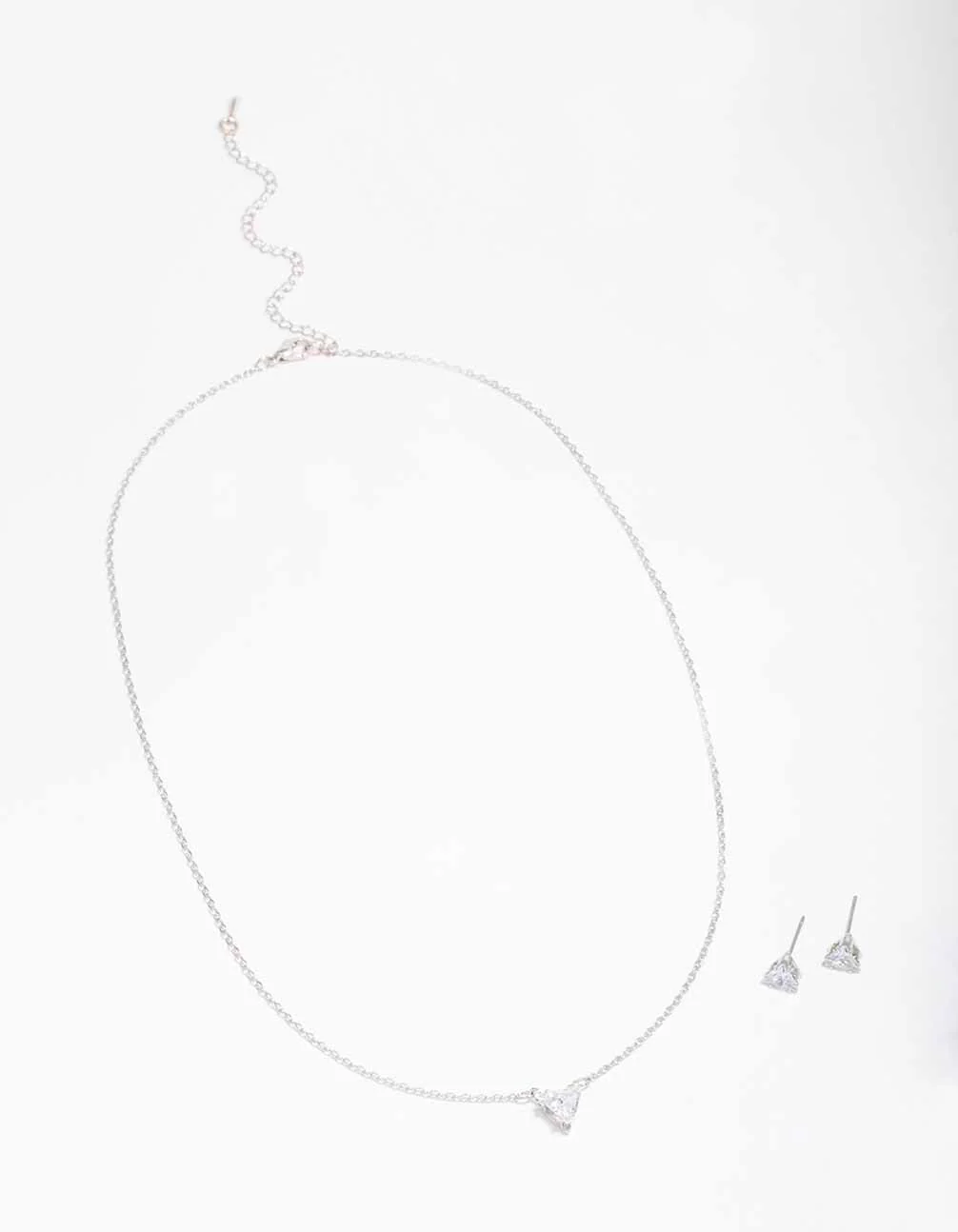 Silver Triangular Diamante Necklace & Earring Jewellery Set - Image 3