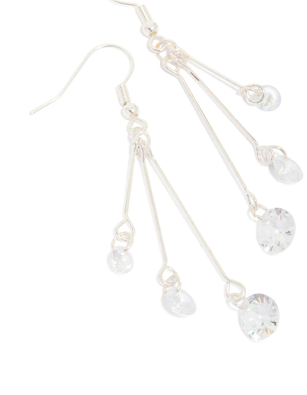 Silver Triple Chain Diamante Drop Earrings - Image 4