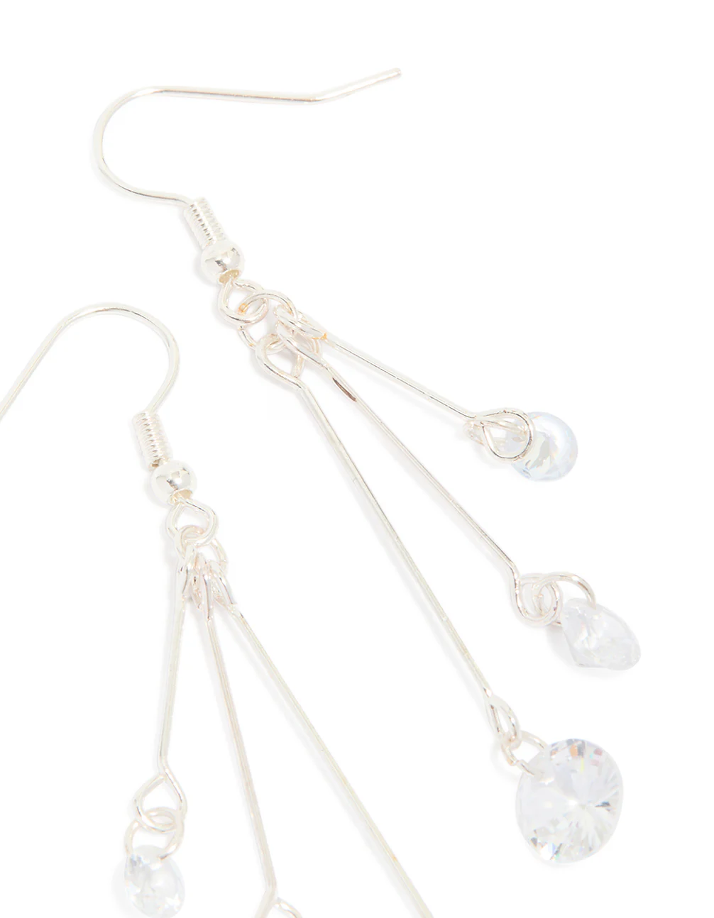 Silver Triple Chain Diamante Drop Earrings - Image 5