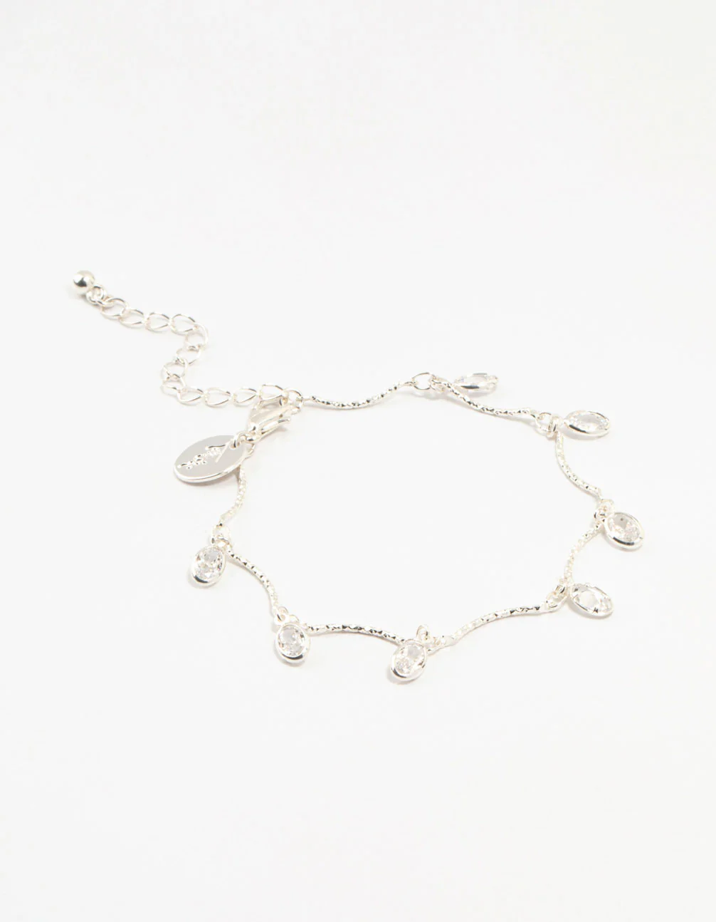 Silver Plated Brass Vine Crystal Charm Bracelet