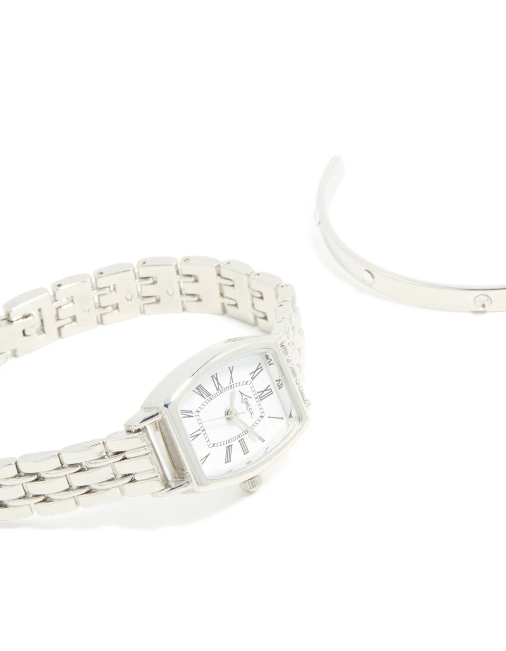 Silver Watch & Diamante Wrist Cuff Set - Image 4