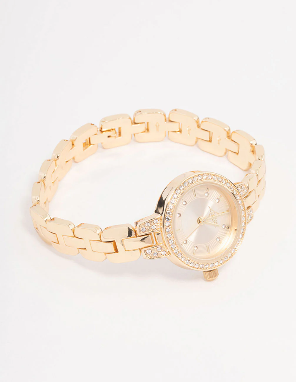 Small Gold Diamante Round Strap Watch - Image 3