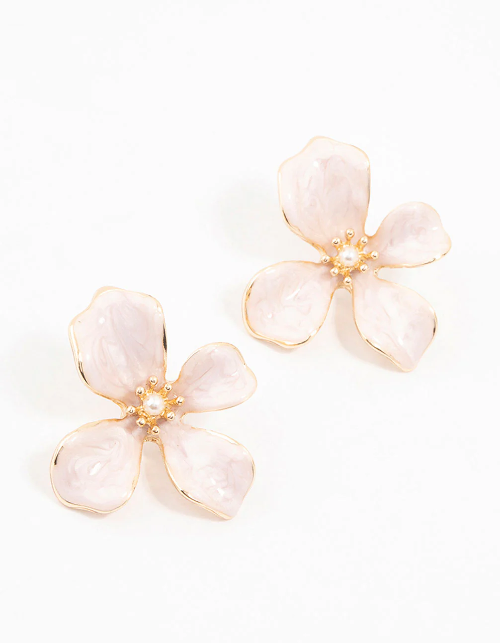 Small Pink Coated Flower Stud Earrings