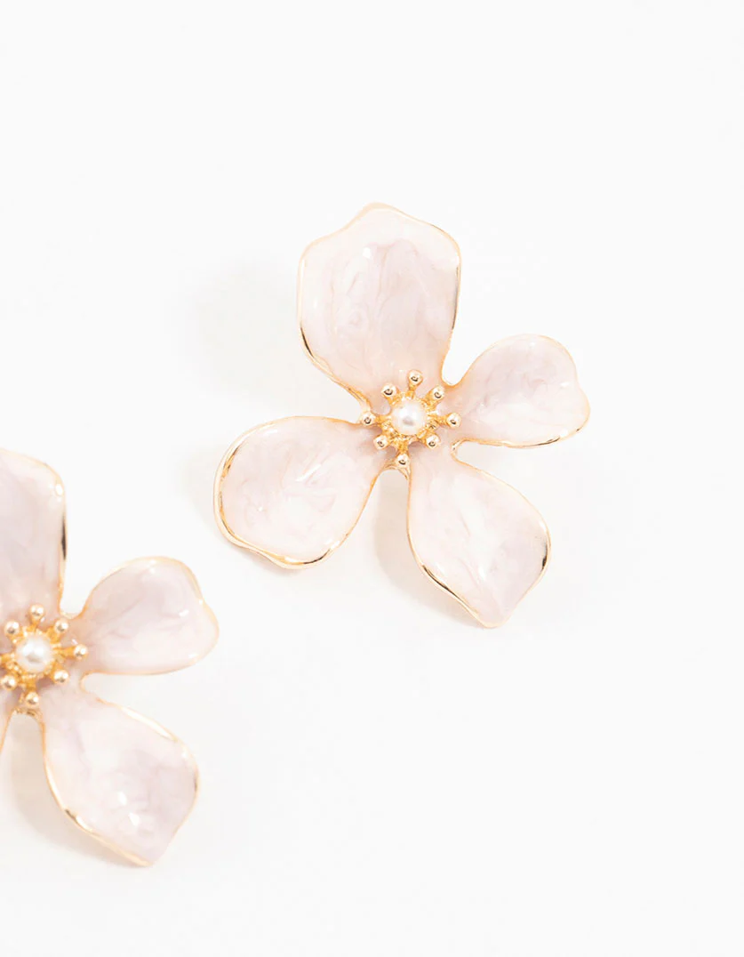 Small Pink Coated Flower Stud Earrings - Image 3