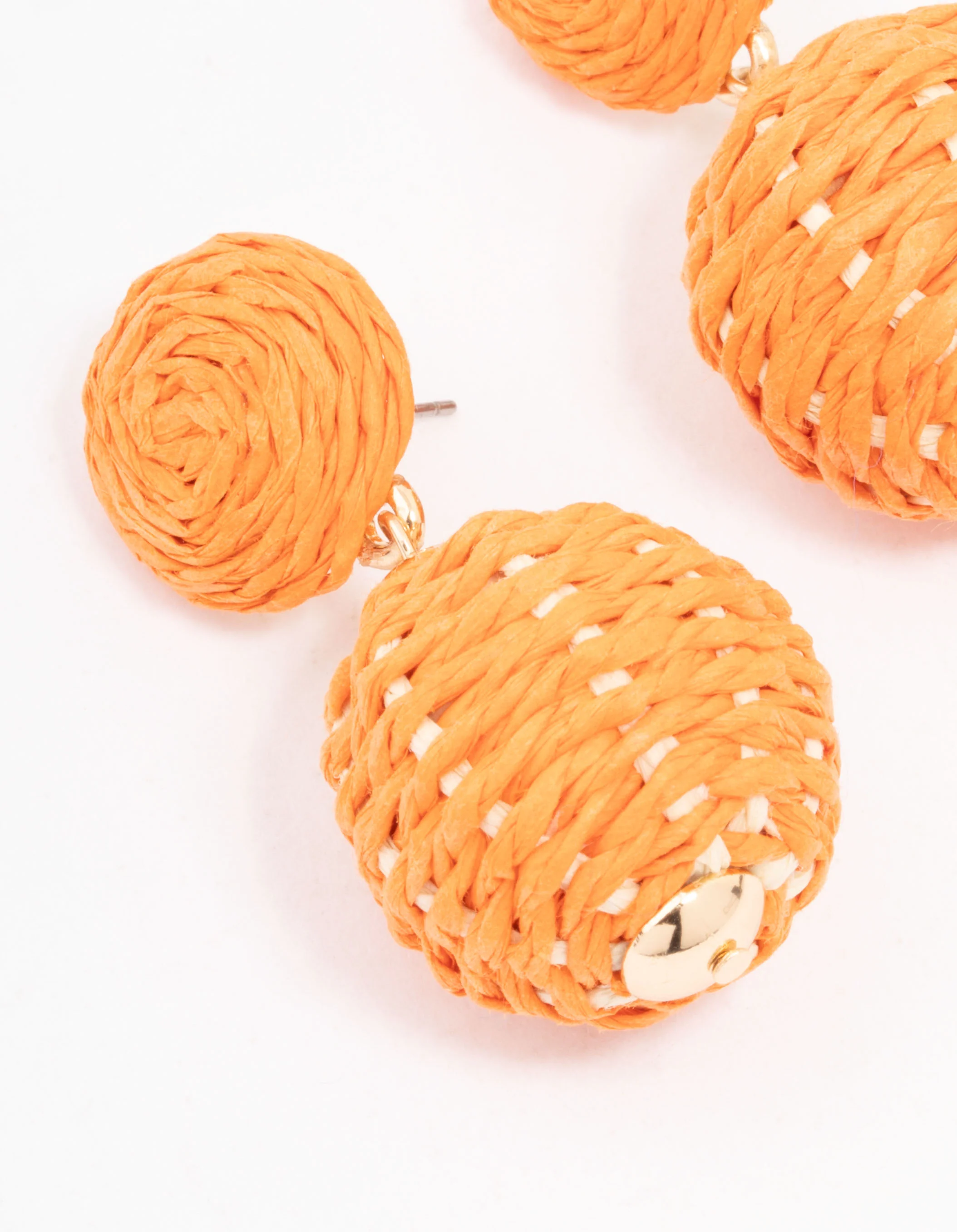 Small Raffia Wrap Ball Drop Earrings - Image 2
