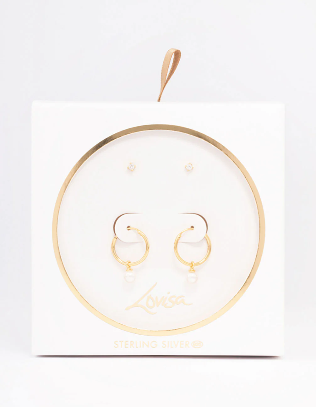 Gold Plated Sterling Silver Cubic Zirconia & Pearl Huggie Earring Pack - Image 2