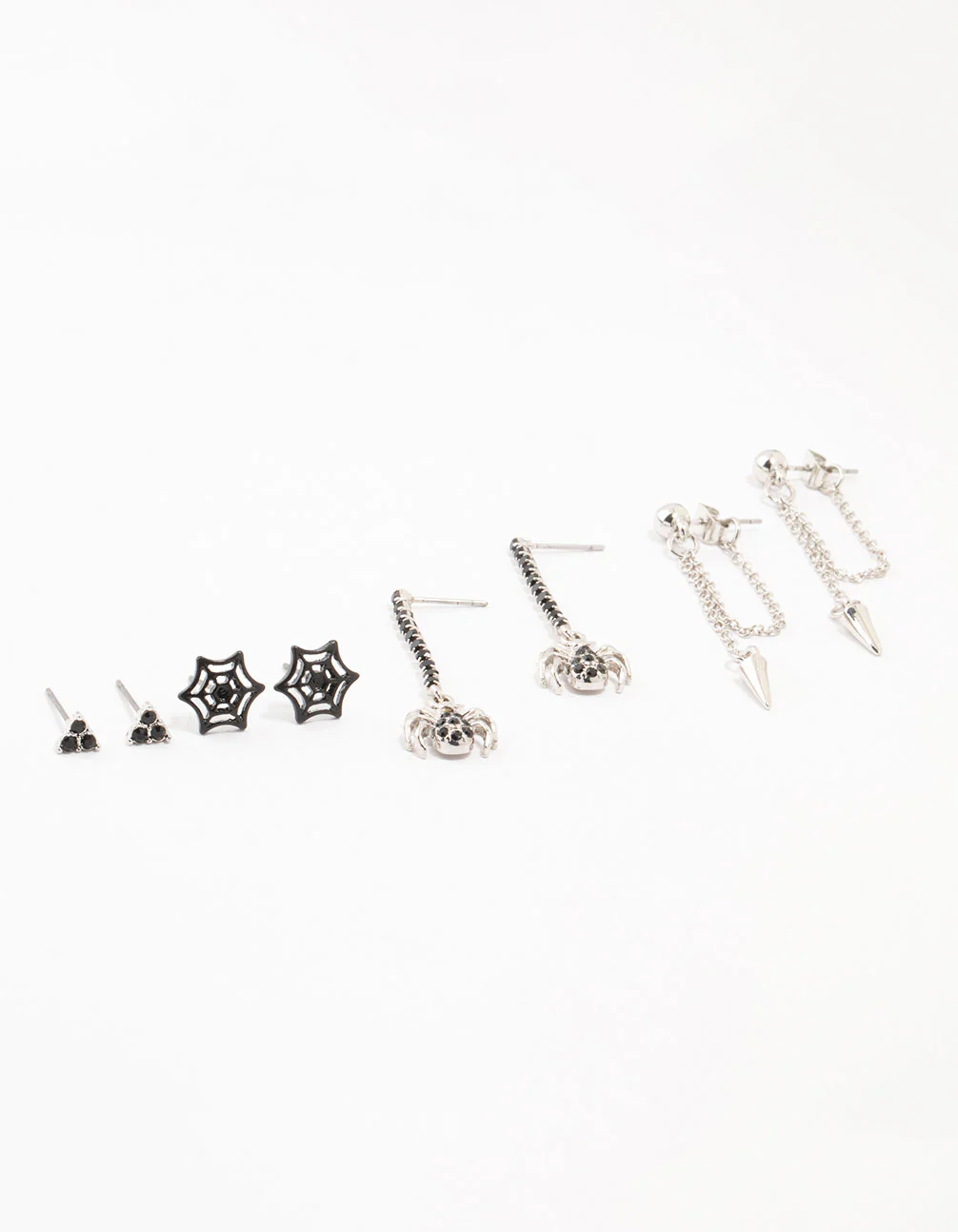 Spider & Cross Silver Earrings 4-Pack