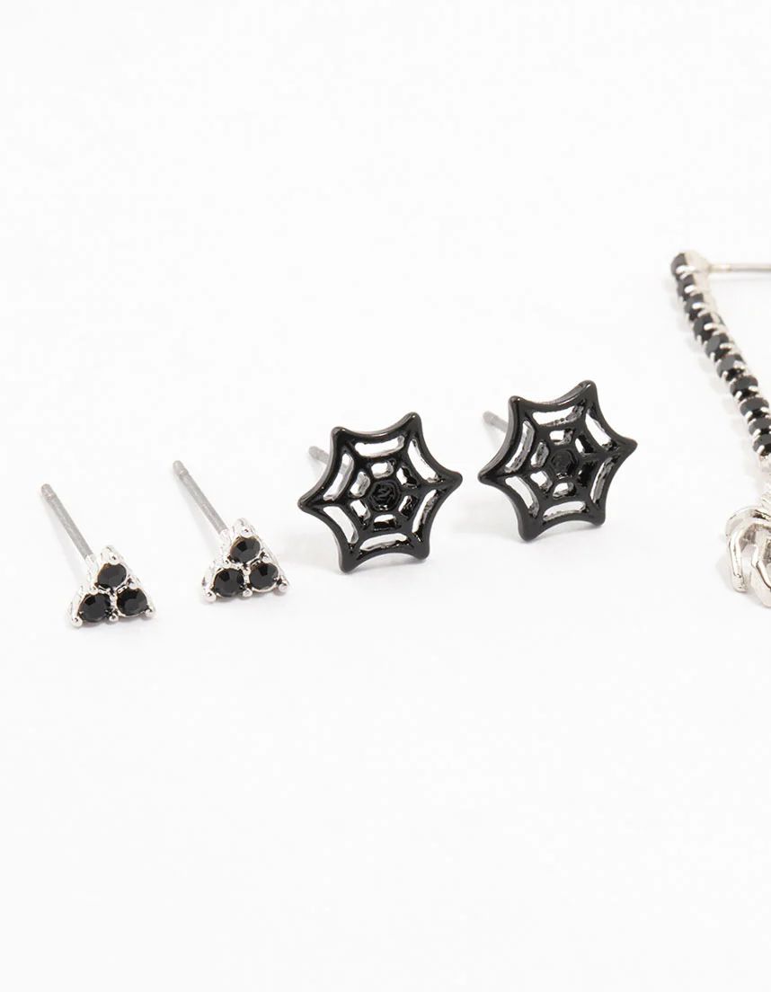 Spider & Cross Silver Earrings 4-Pack - Image 2