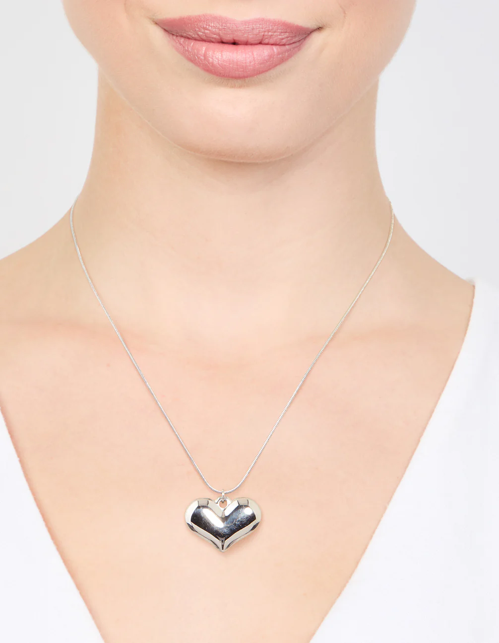 Waterproof Stainless Steel Classic Puff Heart Necklace - Image 2