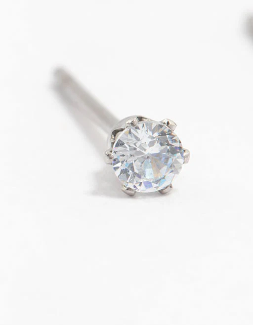 Waterproof Stainless Steel Cubic Zirconia Stud Earrings 3 MM - Image 4