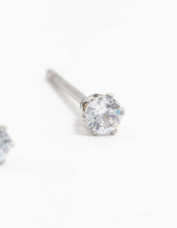 Waterproof Stainless Steel Cubic Zirconia Stud Earrings 3 MM - Image 5