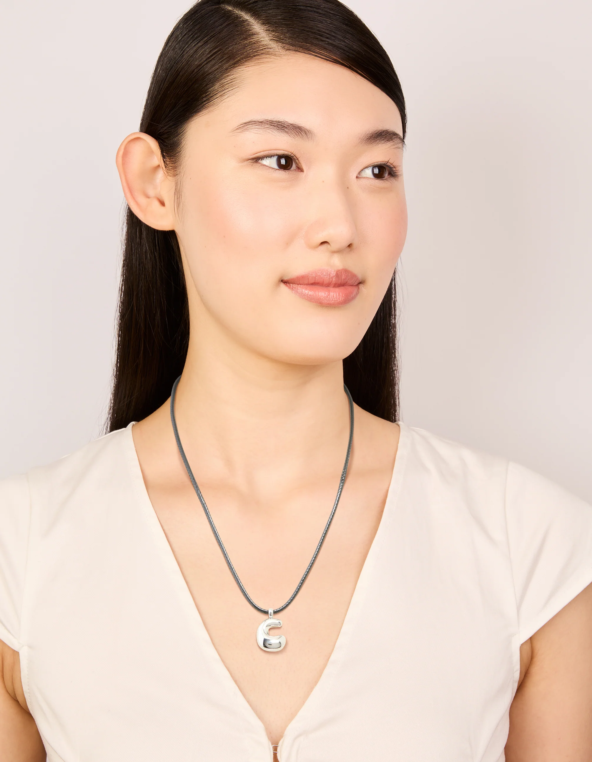 Stainless Steel Large Bubble Letter C Cord Necklace - Image 3