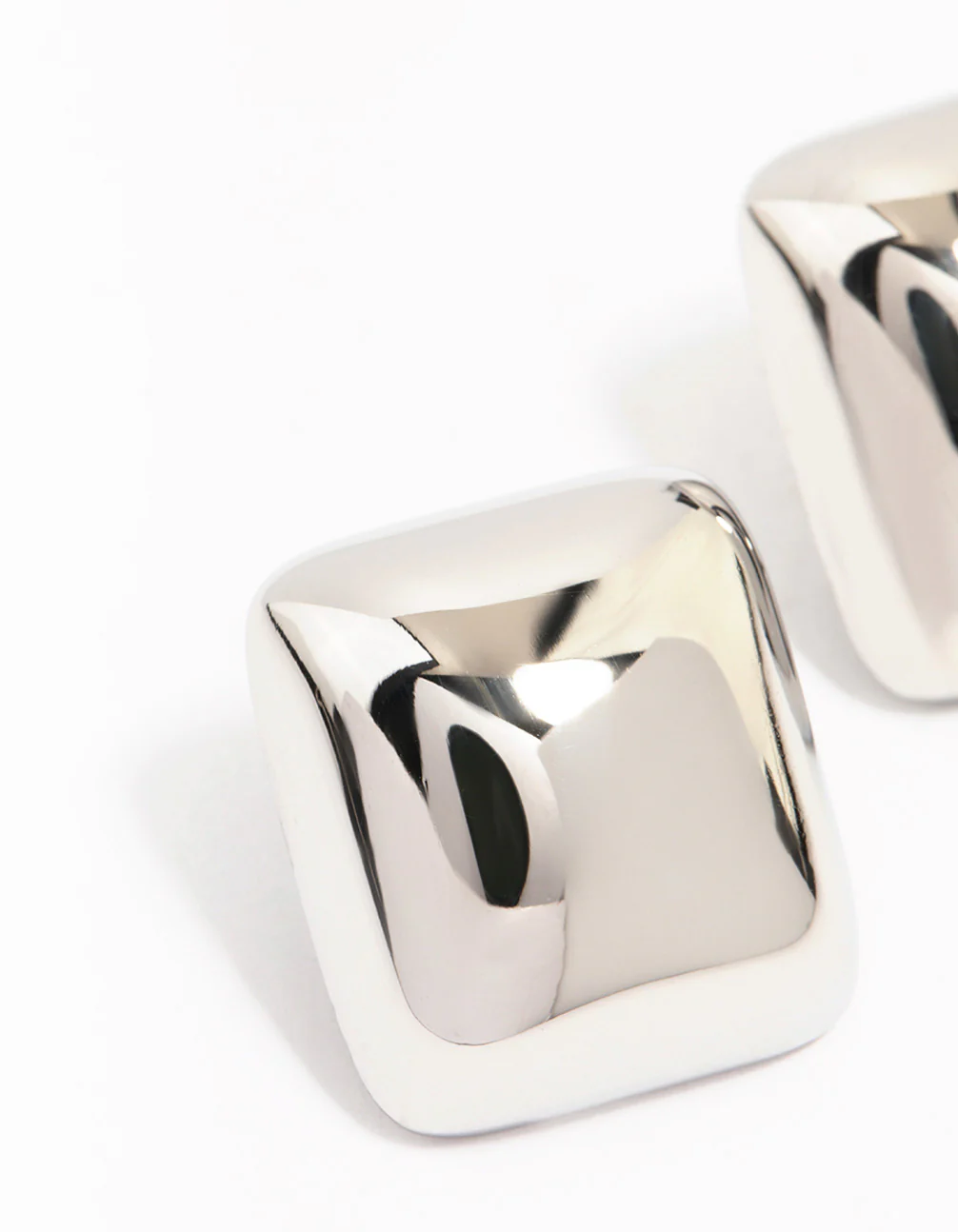 Waterproof Stainless Steel Puff Square Stud Earrings - Image 2